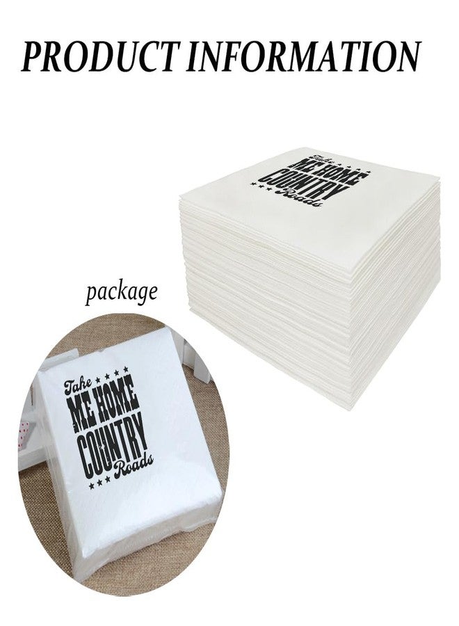 VOWFOO Take Me Home Country Roads Cocktail Napkins West Virginia Mountain Mama Country Western Party Beverage Disposable Paper Napkins 100Pcs 4.5 x 4.5 2-ply (Take Me Home Country Roads), Black - Image 3